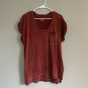 AERIE oversized acid washed vneck slouchy tee rust colored size medium